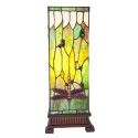 LumiLamp Tiffany Tischlampe 18x18x45 cm Grün Braun Glas Quadrat Libelle