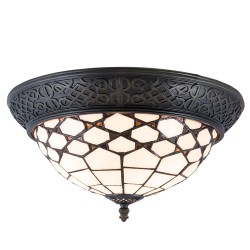 LumiLamp Plafondlamp Tiffany  Ø 38x19 cm  Wit Bruin Glas Halfrond