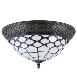 LumiLamp Plafondlamp Tiffany  Ø 38x19 cm  Wit Bruin Glas Halfrond