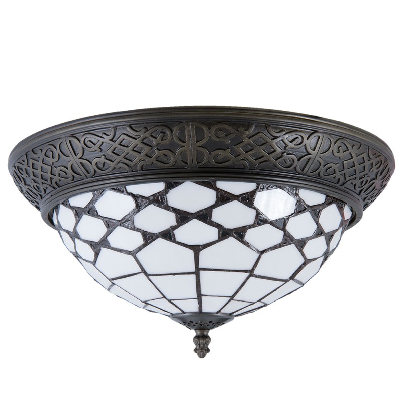 LumiLamp Plafondlamp Tiffany  Ø 38x19 cm  Wit Bruin Glas Halfrond