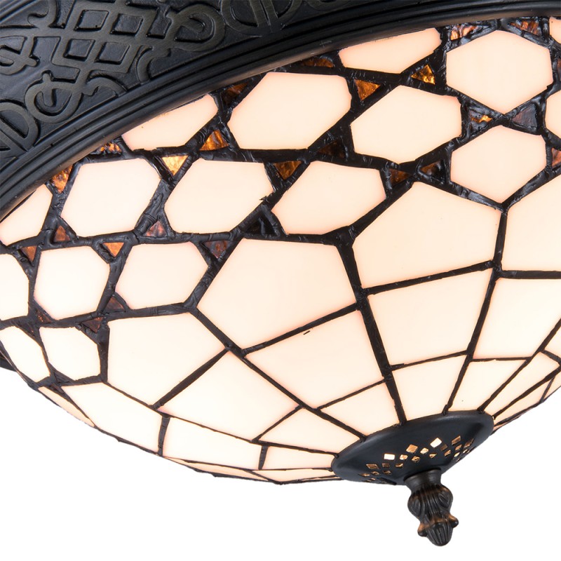 LumiLamp Plafondlamp Tiffany  Ø 38x19 cm  Wit Bruin Glas Halfrond