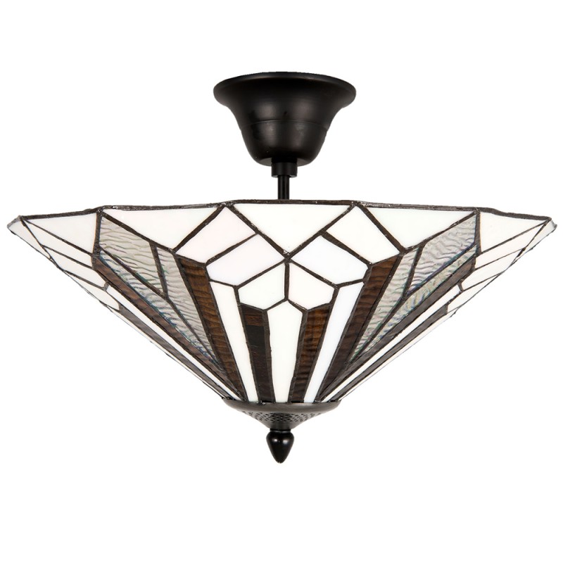 LumiLamp Ceiling Lamp Tiffany Ø 40x28 cm  White Brown Metal Glass Triangle