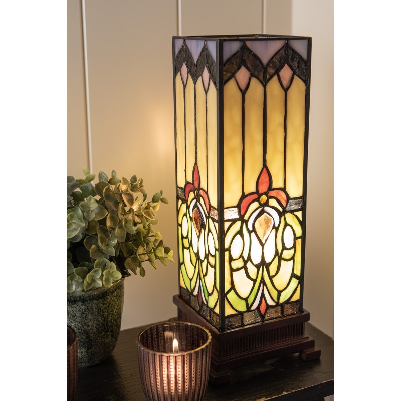 LumiLamp Lampada da tavolo Tiffany 12x12x35 cm Marrone Beige Vetro Quadrato