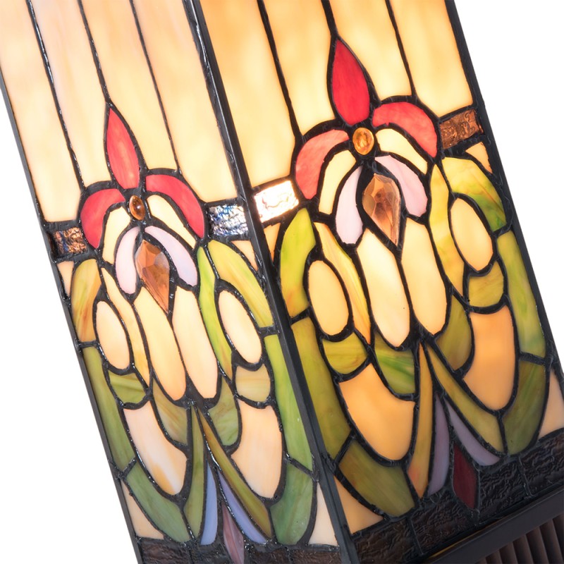 LumiLamp Lampe de table Tiffany 17x17x44 cm Beige Bleu Verre Carré