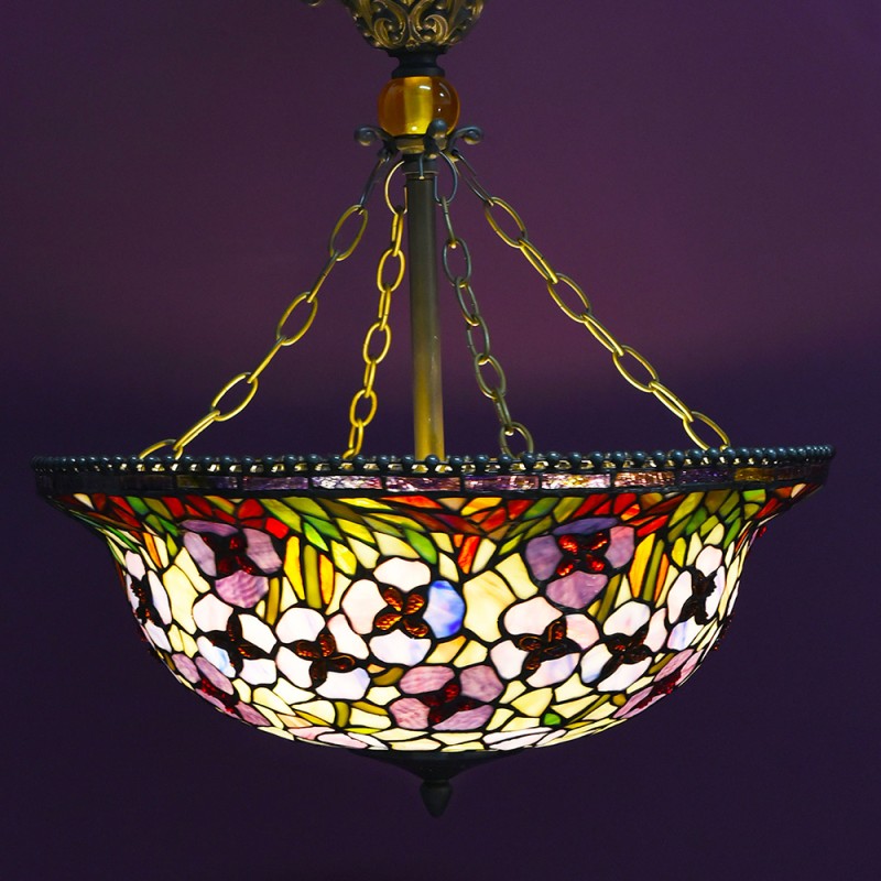 LumiLamp Lampada da soffitto Tiffany Ø 53x60 cm  Rosso Rosa  Metallo Vetro Fiori
