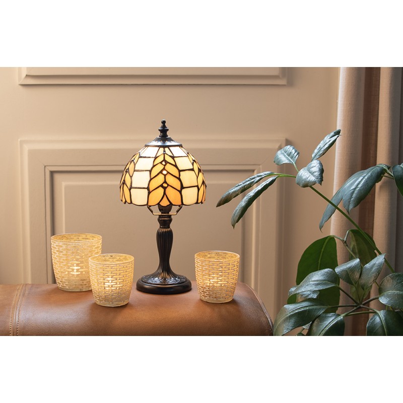 LumiLamp Lampe de table Tiffany Ø 14x29 cm  Beige Blanc Verre