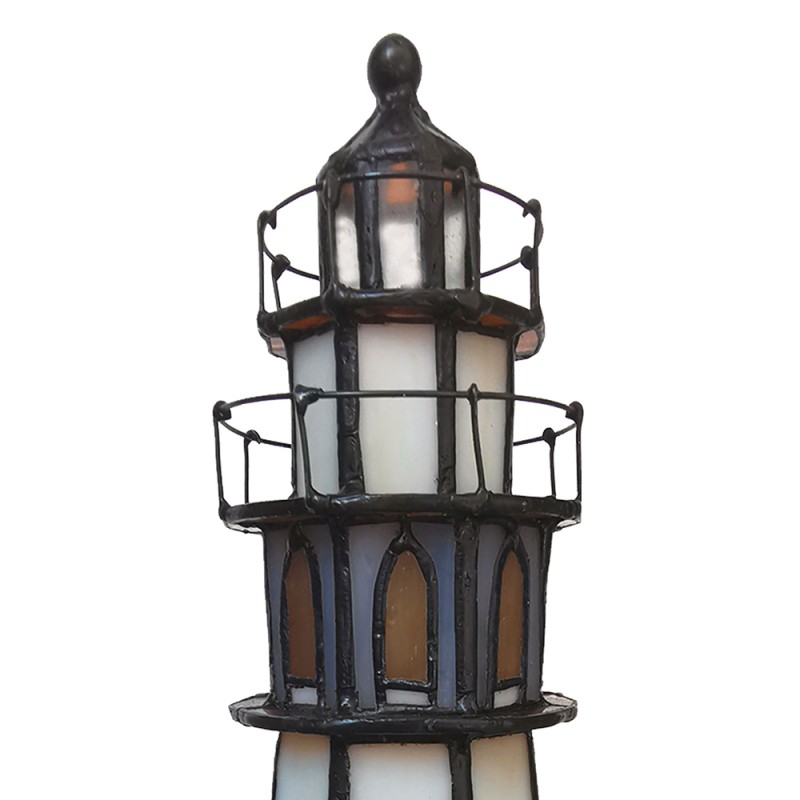 LumiLamp Lampe de table Tiffany Phare 11x11x25 cm  Marron Beige Verre
