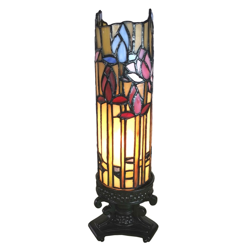 LumiLamp Tiffany Tafellamp  15x15x27 cm Beige Blauw Glas Rechthoek Bloemen