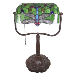 LumiLamp Lampada da tavolo Tiffany 25x25x42 cm  Verde Rosso Poliresina Vetro Libellula