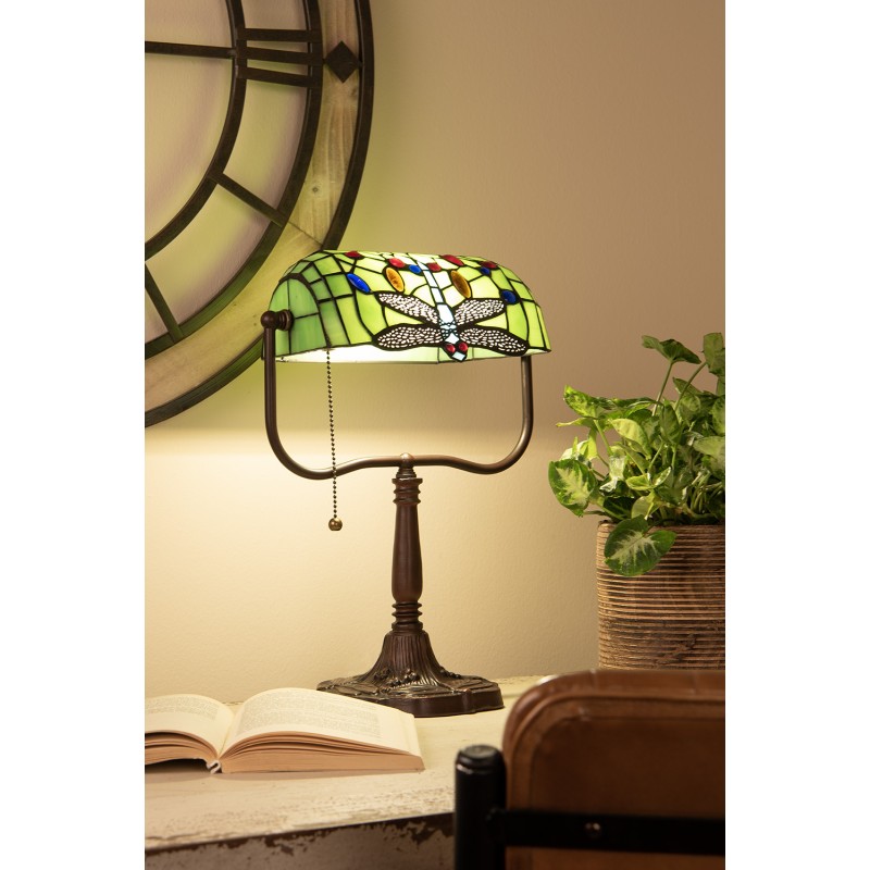 LumiLamp Lampada da tavolo Tiffany 25x25x42 cm  Verde Rosso Poliresina Vetro Libellula