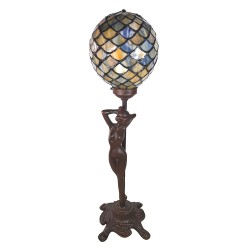 LumiLamp Tiffany Tischlampe 21x21x51 cm  Gelb Blau Glas Frau