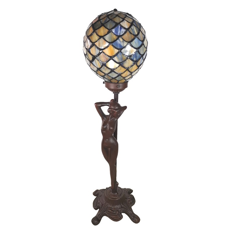 LumiLamp Tiffany Tischlampe 21x21x51 cm  Gelb Blau Glas Frau