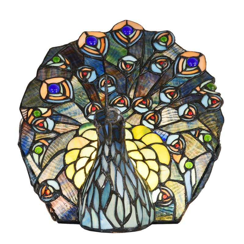 LumiLamp Table Lamp Tiffany 32x30 cm Blue Green Glass Peacock