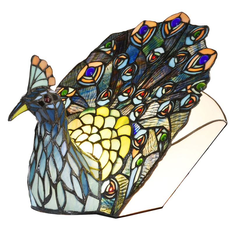 LumiLamp Table Lamp Tiffany 32x30 cm Blue Green Glass Peacock