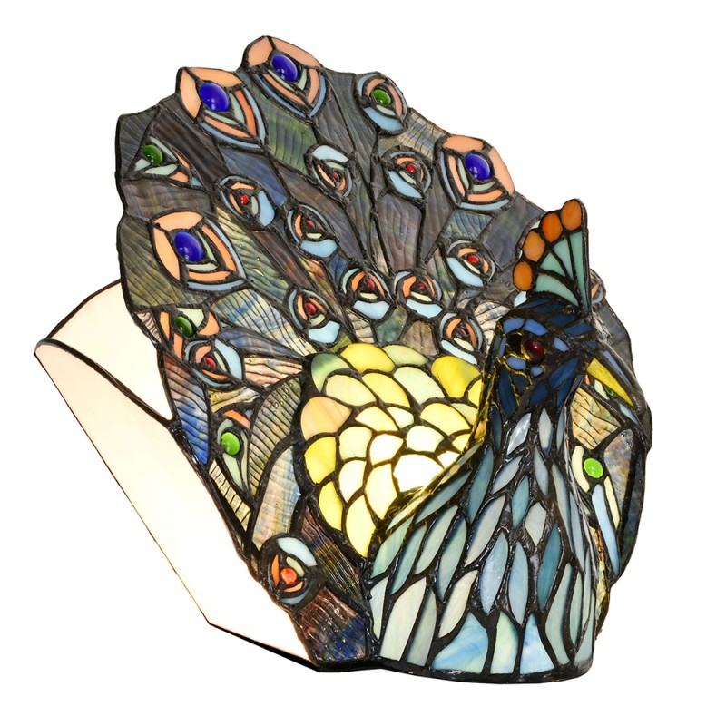 LumiLamp Table Lamp Tiffany 32x30 cm Blue Green Glass Peacock