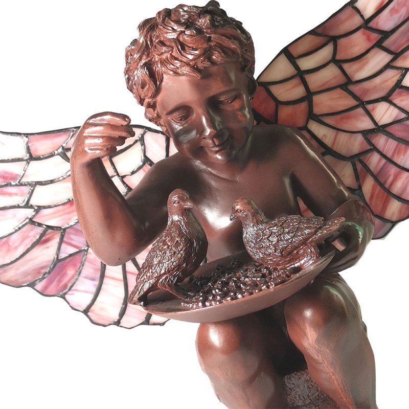 LumiLamp Lampe de table Tiffany Ange 41x26 cm Marron Rose Verre