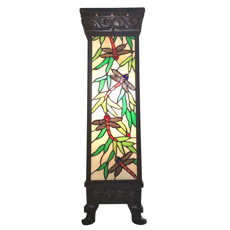 Lumilamp Colonne Tiffany 30x30x100 cm Beige Vert Verre Rectangle Libellule