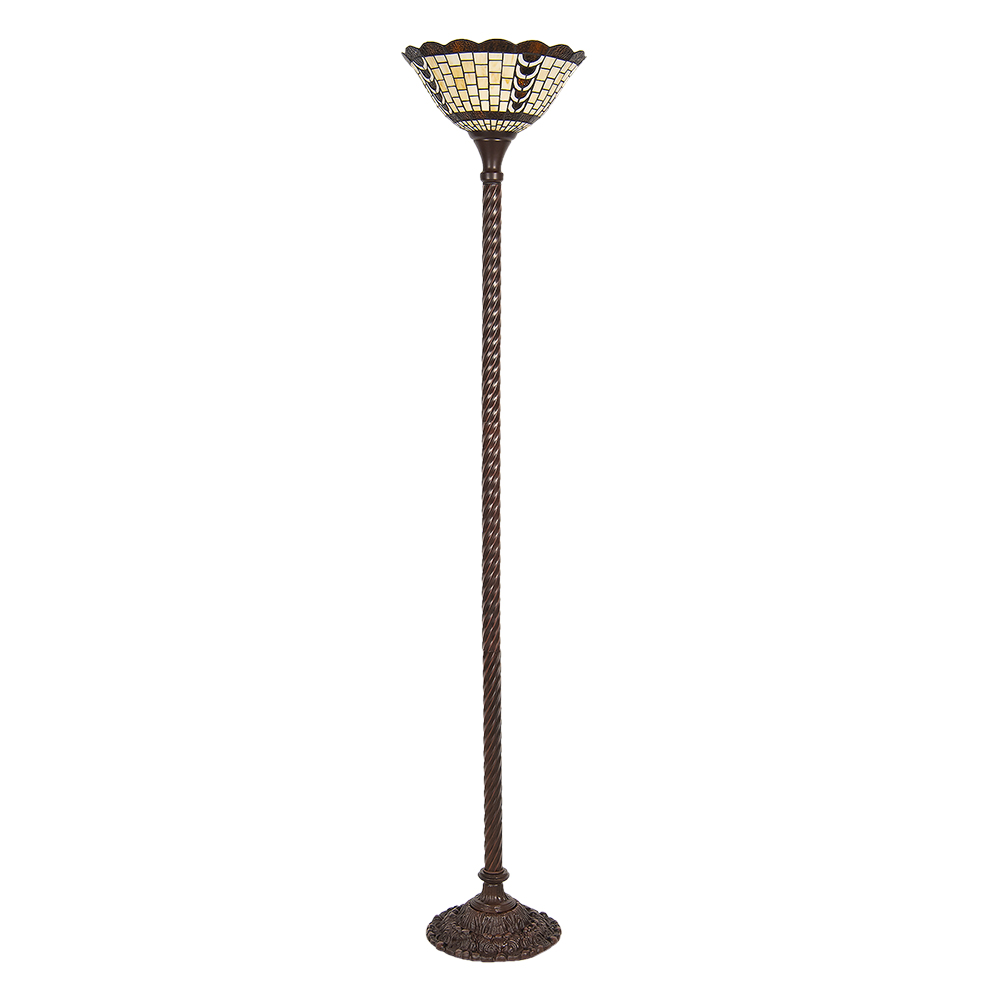 Tiffany Vloerlamp Ø 38X186 Cm Beige Bruin Glas-image