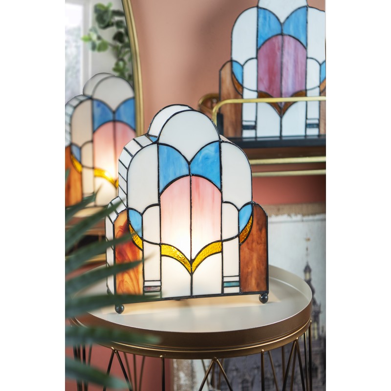 LumiLamp Tiffany Tischlampe 30x4x25 cm  Weiß Rosa Glas