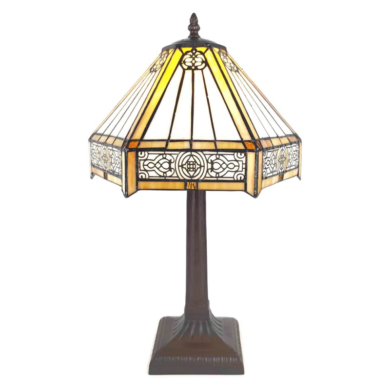 LumiLamp Lampada da tavolo Tiffany Ø 30x50 cm  Beige Marrone  Plastica Vetro Esagono