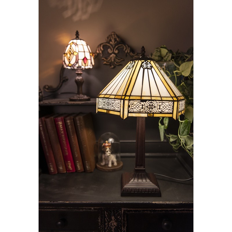 LumiLamp Lampada da tavolo Tiffany Ø 30x50 cm  Beige Marrone  Plastica Vetro Esagono