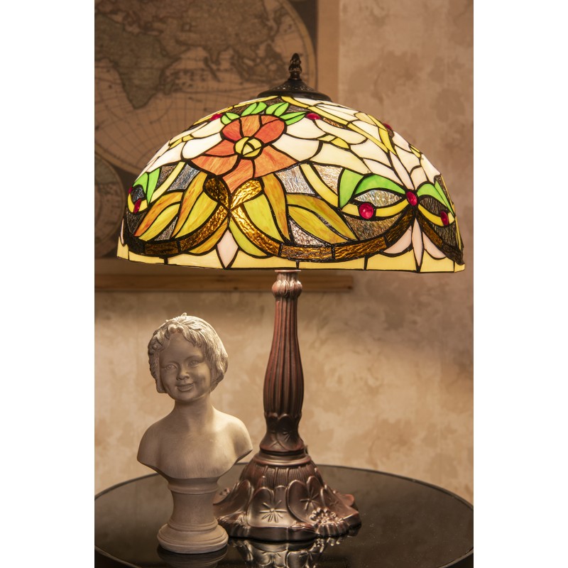 LumiLamp Tiffany Tafellamp  Ø 41x58 cm  Beige Groen Kunststof Glas Bloemen