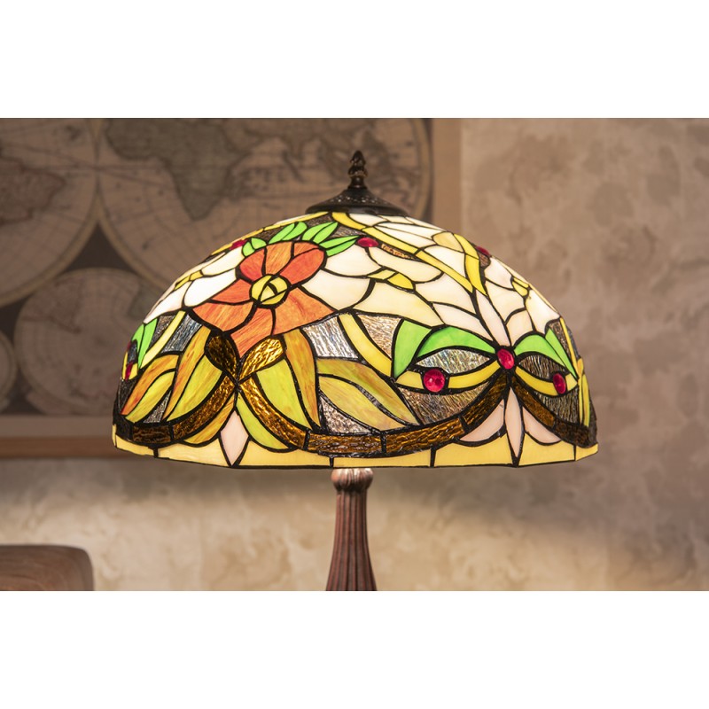 LumiLamp Tiffany Tafellamp  Ø 41x58 cm  Beige Groen Kunststof Glas Bloemen