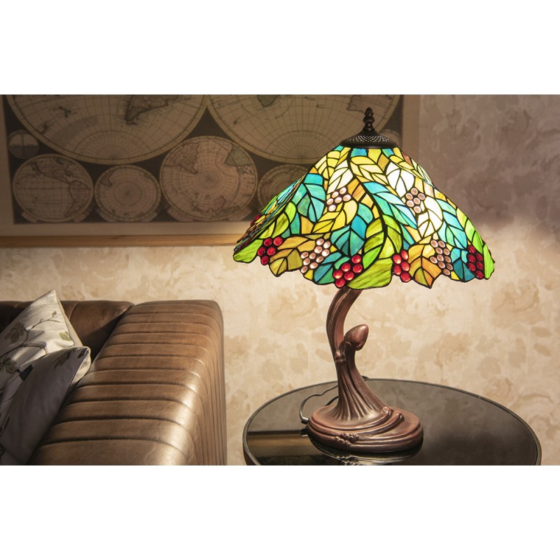 LumiLamp Lampe de table Tiffany Ø 43x54 cm  Vert Plastique Verre Feuilles