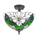 LumiLamp Lampe de plafond Tiffany Ø 36x35 cm Blanc Vert Plastique Verre