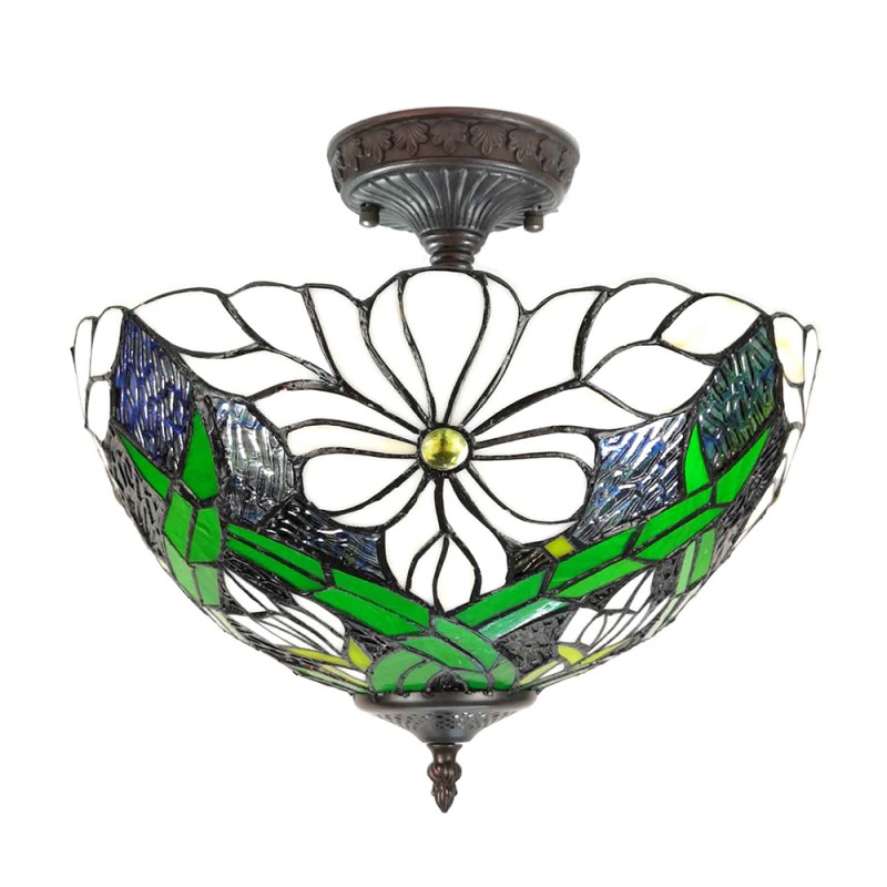 LumiLamp Lampe de plafond Tiffany Ø 36x35 cm Blanc Vert Plastique Verre