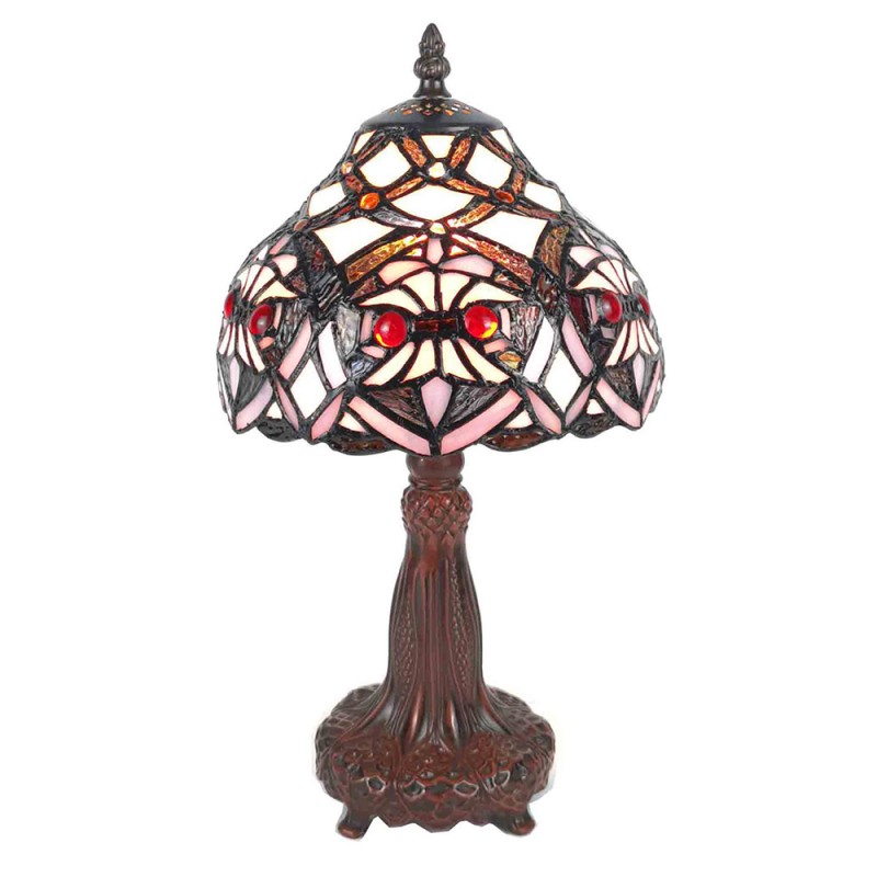 LumiLamp Lampada da tavolo Tiffany Ø 20x37 cm  Viola Bianco Plastica Vetro