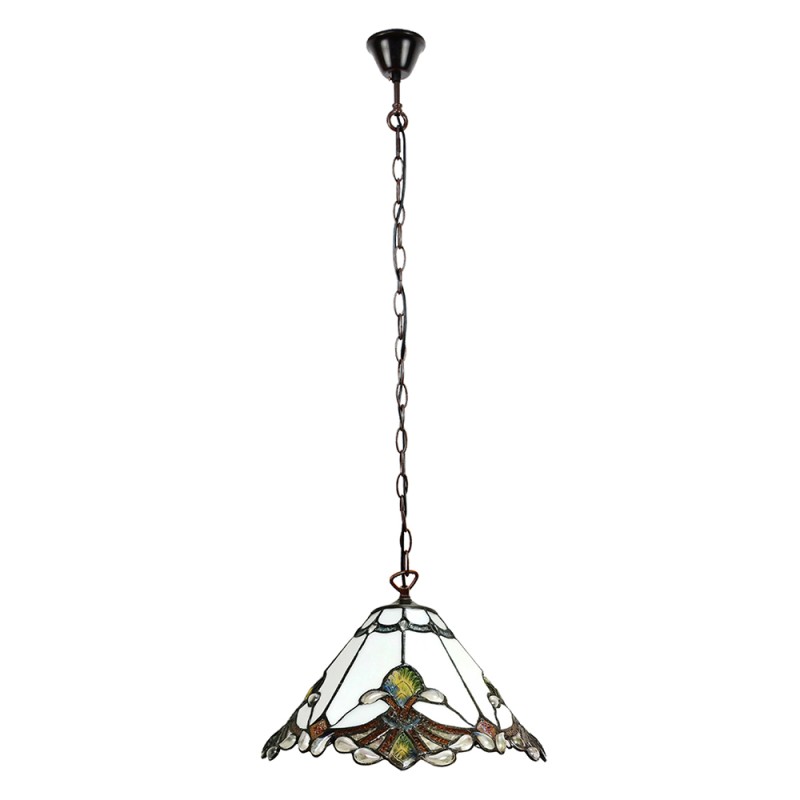 LumiLamp Hanglamp Tiffany  Ø 31x107 cm  Wit Bruin Glas Metaal