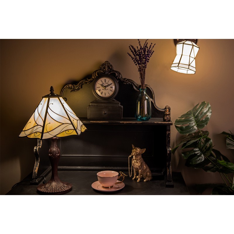 LumiLamp Lampada da tavolo Tiffany Ø 31x43 cm  Beige Bianco Vetro Plastica