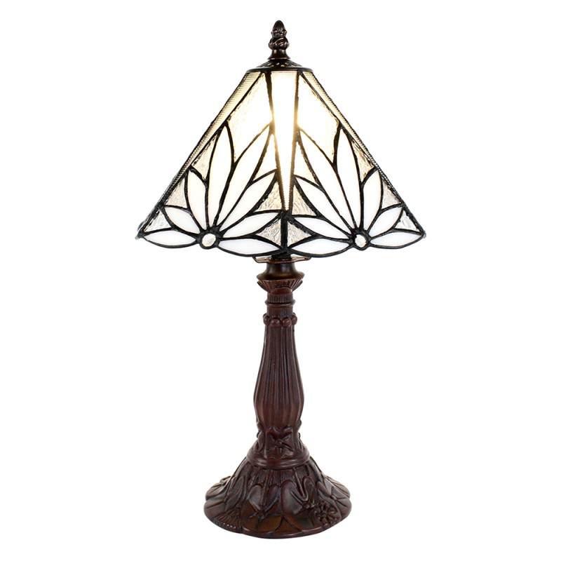 LumiLamp Lampe de table Tiffany Ø 20x34 cm  Blanc Marron Verre Plastique Rond