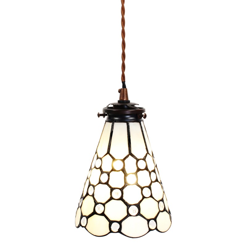 LumiLamp Hanglamp Tiffany  Ø 15x115 cm  Wit Bruin Glas Metaal
