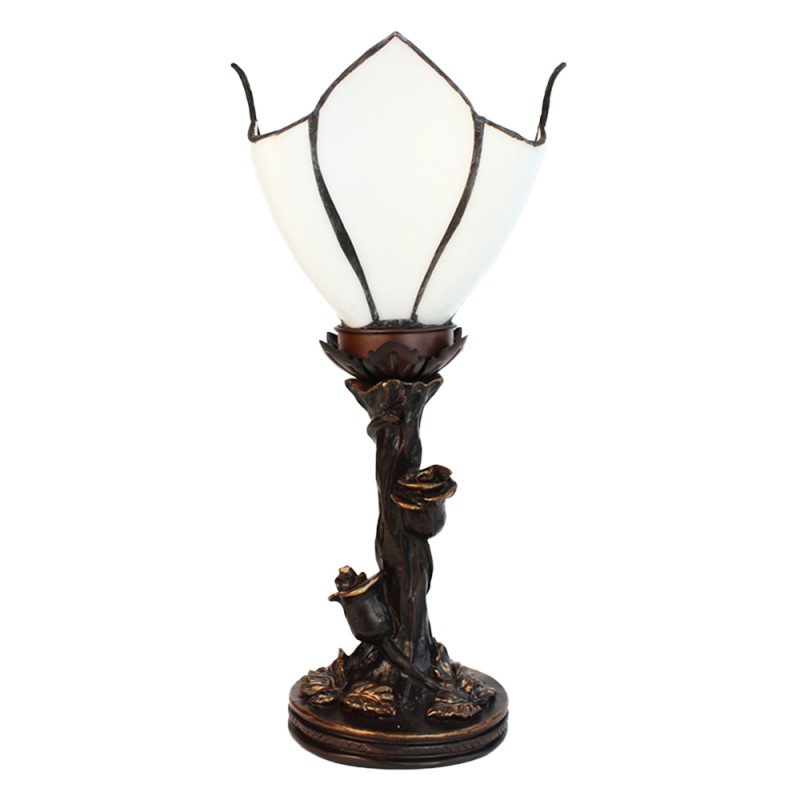 LumiLamp Lampe de table Tiffany 32 cm Blanc Marron Verre