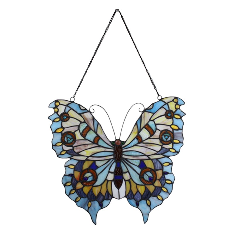 LumiLamp Pannello in Vetro Tiffany Farfalla 40x60 cm Blu Vetro