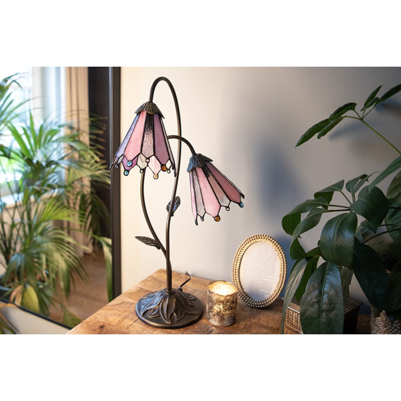LumiLamp Lampe de table Tiffany 61 cm Marron Rose Verre