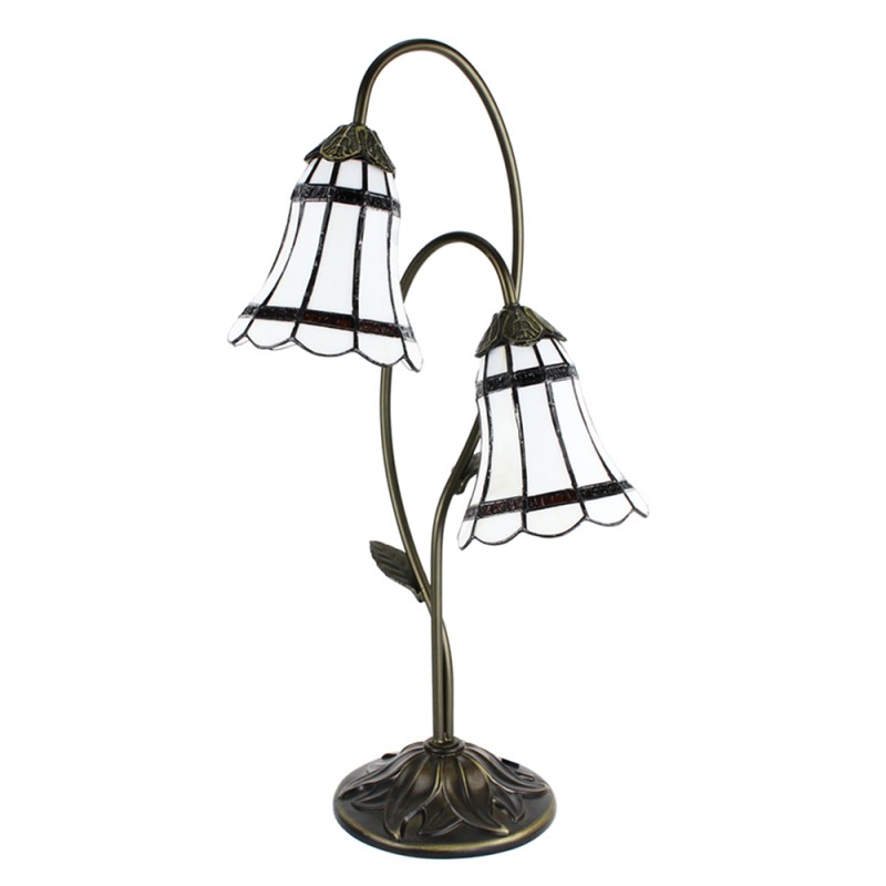 LumiLamp Lampe de table Tiffany 61 cm Marron Blanc Plastique Verre