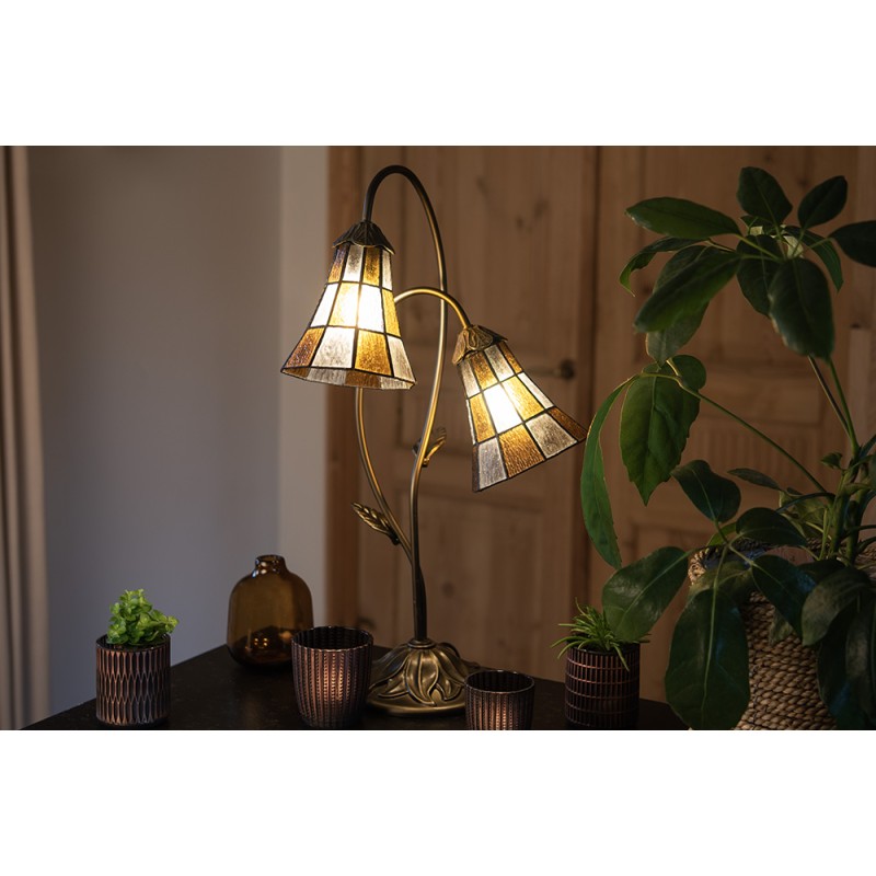 LumiLamp Table Lamp Tiffany 35x18x61 cm  Beige Brown Plastic Glass
