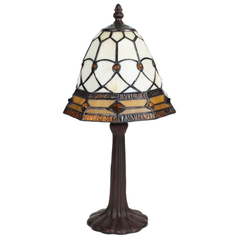 LumiLamp Tiffany Tafellamp  Ø 21x39 cm Beige Bruin Glas Kunststof Rond