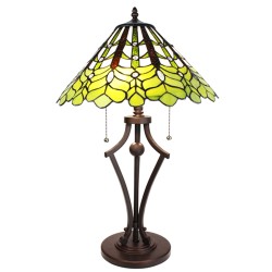 LumiLamp Tiffany Tafellamp  Ø 41x62 cm Groen Wit Glas Kunststof Rond