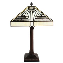 LumiLamp Tiffany Tafellamp  31x31x48 cm Wit Grijs Glas Kunststof Vierkant