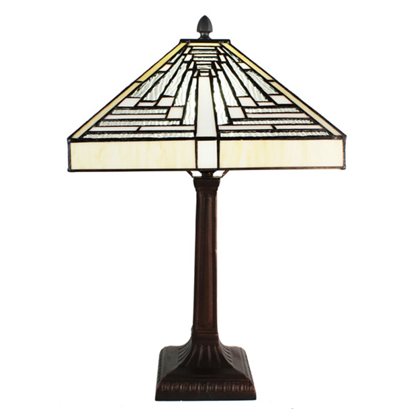 LumiLamp Tiffany Tafellamp  31x31x48 cm Wit Grijs Glas Kunststof Vierkant