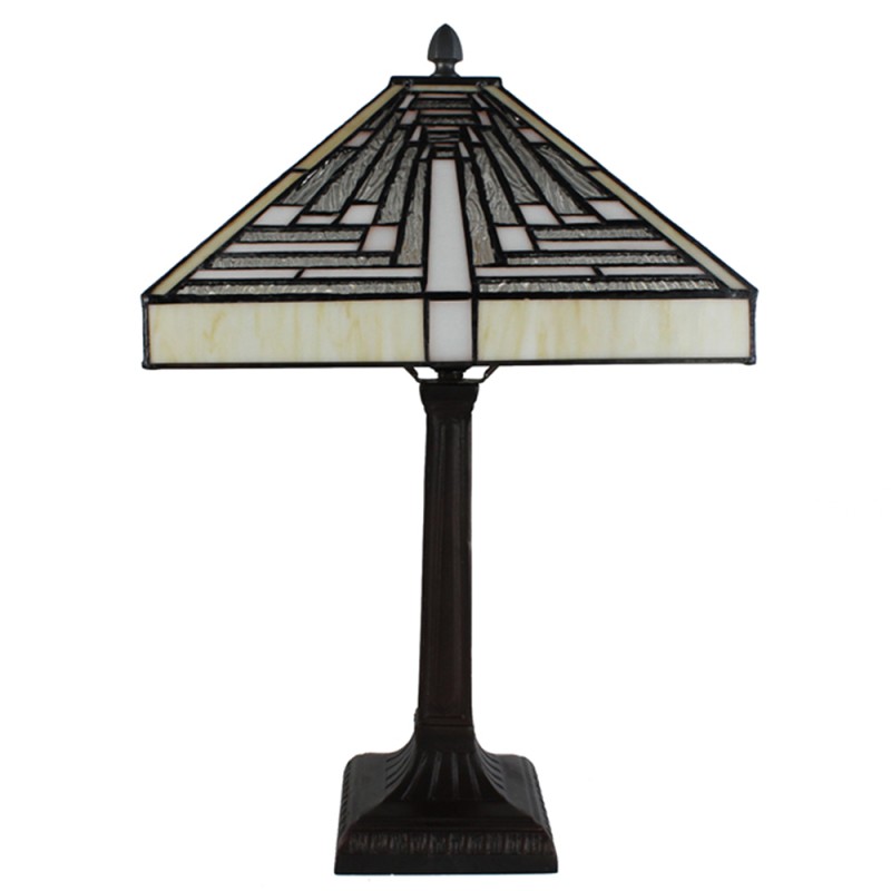 LumiLamp Tiffany Tafellamp  31x31x48 cm Wit Grijs Glas Kunststof Vierkant