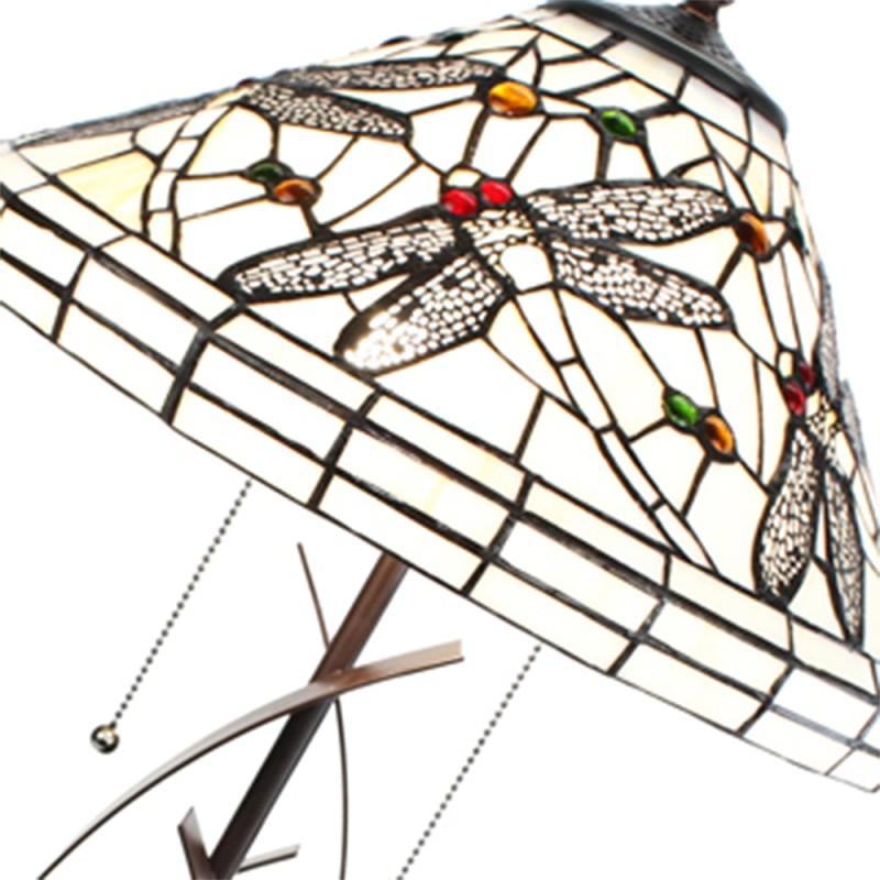 LumiLamp Lampe de table Tiffany Ø 41x69 cm Beige Noir Verre Métal Rond Libellule