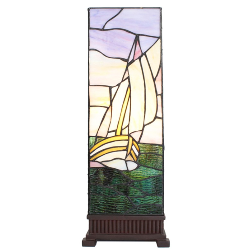 LumiLamp Lampe de table Tiffany 18x18x48 cm  Beige Violet Verre Plastique Carré Bateau à voile