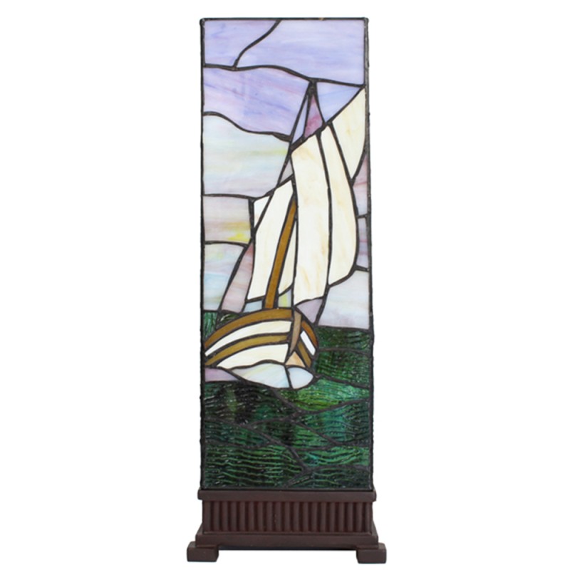 LumiLamp Lampe de table Tiffany 18x18x48 cm  Beige Violet Verre Plastique Carré Bateau à voile