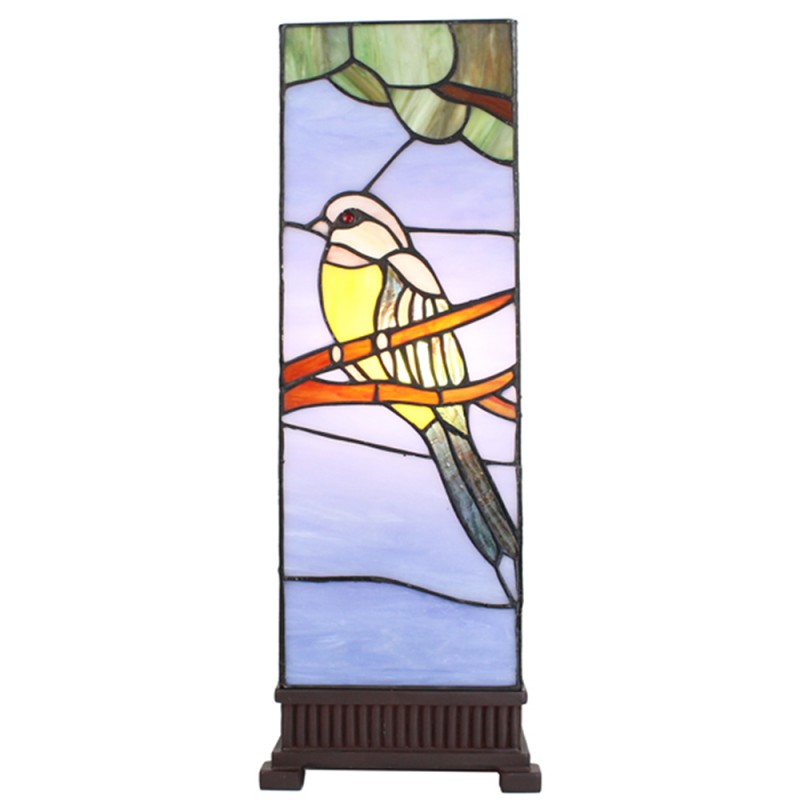 LumiLamp Tiffany Tischlampe 18x18x48 cm  Blau Glas Kunststoff Vogel