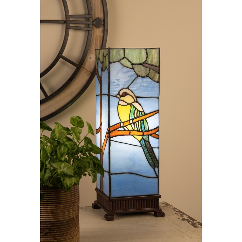 LumiLamp Tiffany Tischlampe 18x18x48 cm  Blau Glas Kunststoff Vogel